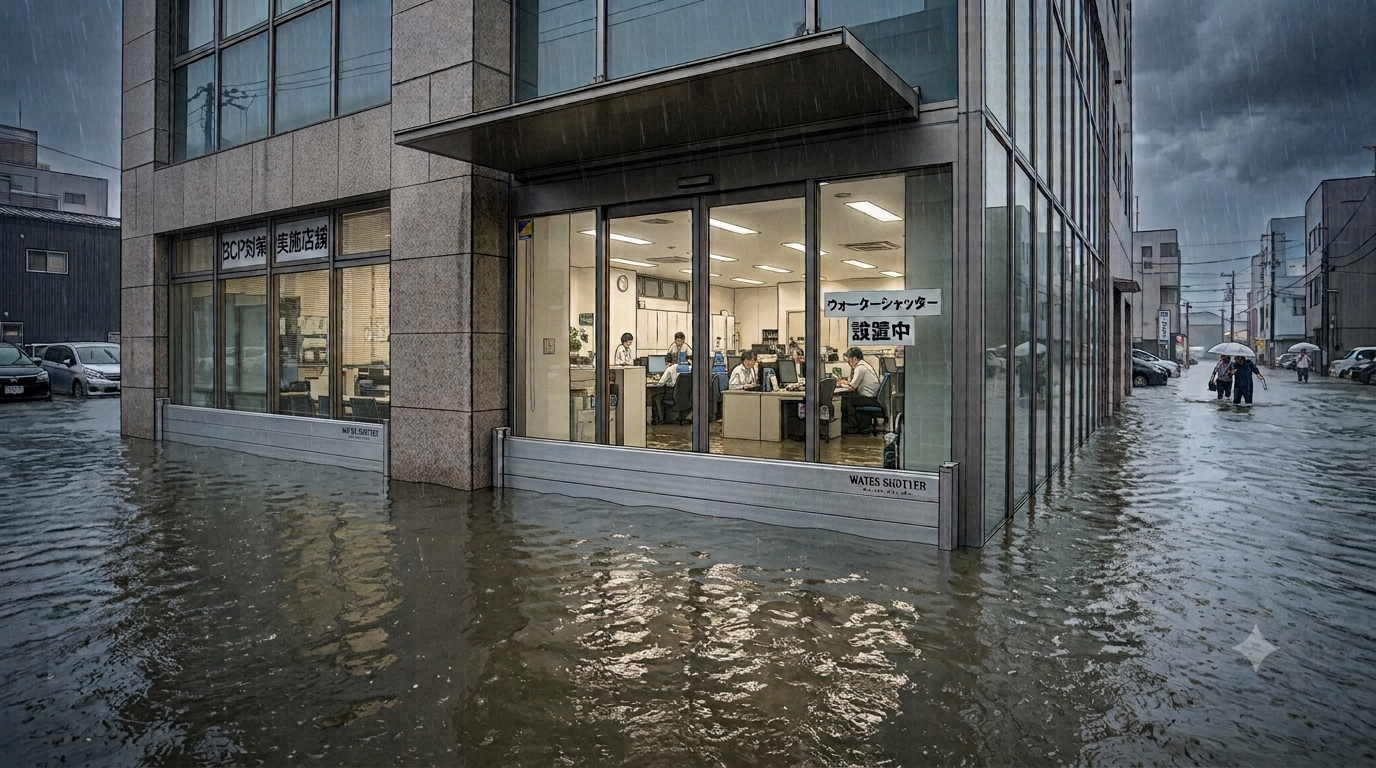 【新潟の浸水対策】突然の大雨から店舗・工場を守る。脱着式止水板「ウォーターシャッター」と補助金制度の活用